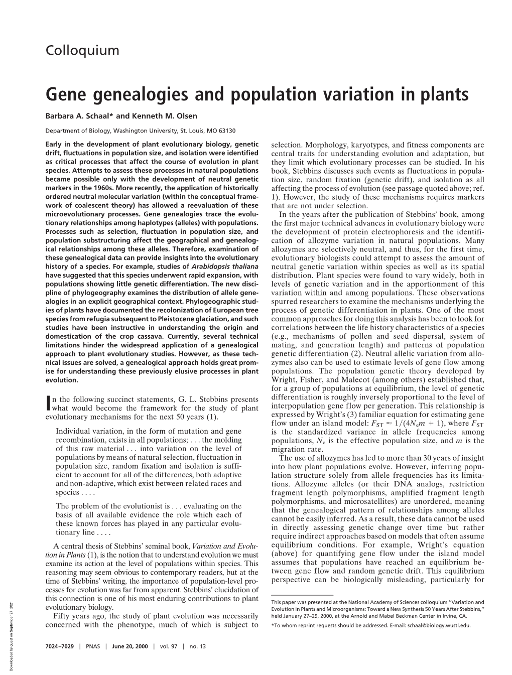 Gene Genealogies and Population Variation in Plants