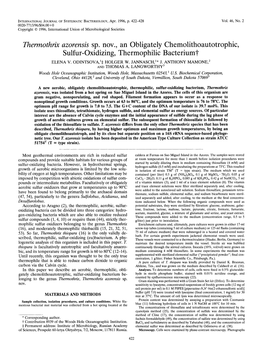 Themothrrjc Azorensis Sp. Nov., an Obligately Chemolithoautotrophic, Sulfur-Oxidizing, Thermophilic Bacterium? ELENA V
