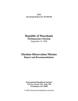 Macedonia's 2002 Parliamentary Elections