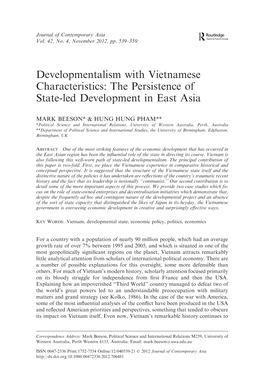 Developmentalism with Vietnamese Characteristics: the Persistence of State-Led Development in East Asia