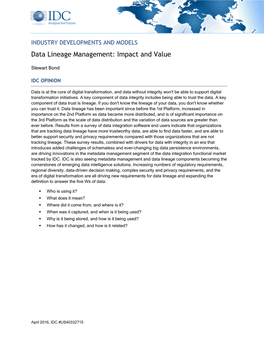 Data Lineage Management: Impact and Value