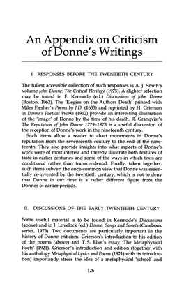 An Appendix on Criticism of Donne's Writings