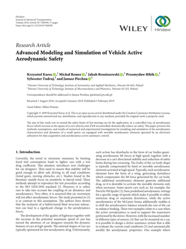 Research Article Advanced Modeling and Simulation of Vehicle Active Aerodynamic Safety