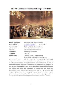 Culture and Politics 1700-1815 Handbook 2010-11