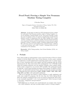 Proof Pearl: Proving a Simple Von Neumann Machine Turing Complete