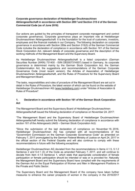 1 Corporate Governance Declaration of Heidelberger Druckmaschinen