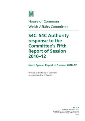 S4C: S4C Authority Response to the Committee's Fifth Report of Session 2010–12
