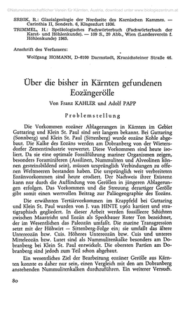 Über Die Bisher in Kärnten Gefundenen Eozängerölle Von Franz KAHLER Und Adolf PAPP