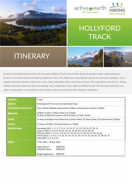 Hollyford Track Itinerary