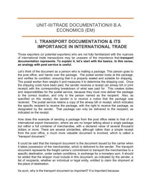 Unit-Iii/Trade Documentation/Ii B.A. Economics (Em) I