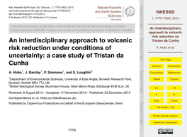 An Interdisciplinary Approach to Volcanic Risk Reduction on Tristan Da Cunha