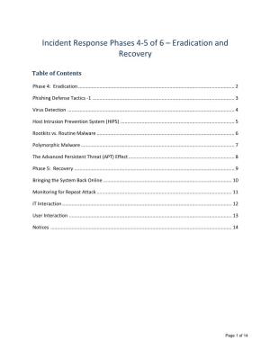 Incident Response Phases 4-5 of 6 – Eradication and Recovery