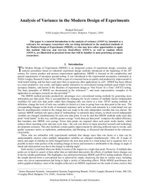 Analysis of Variance in the Modern Design of Experiments