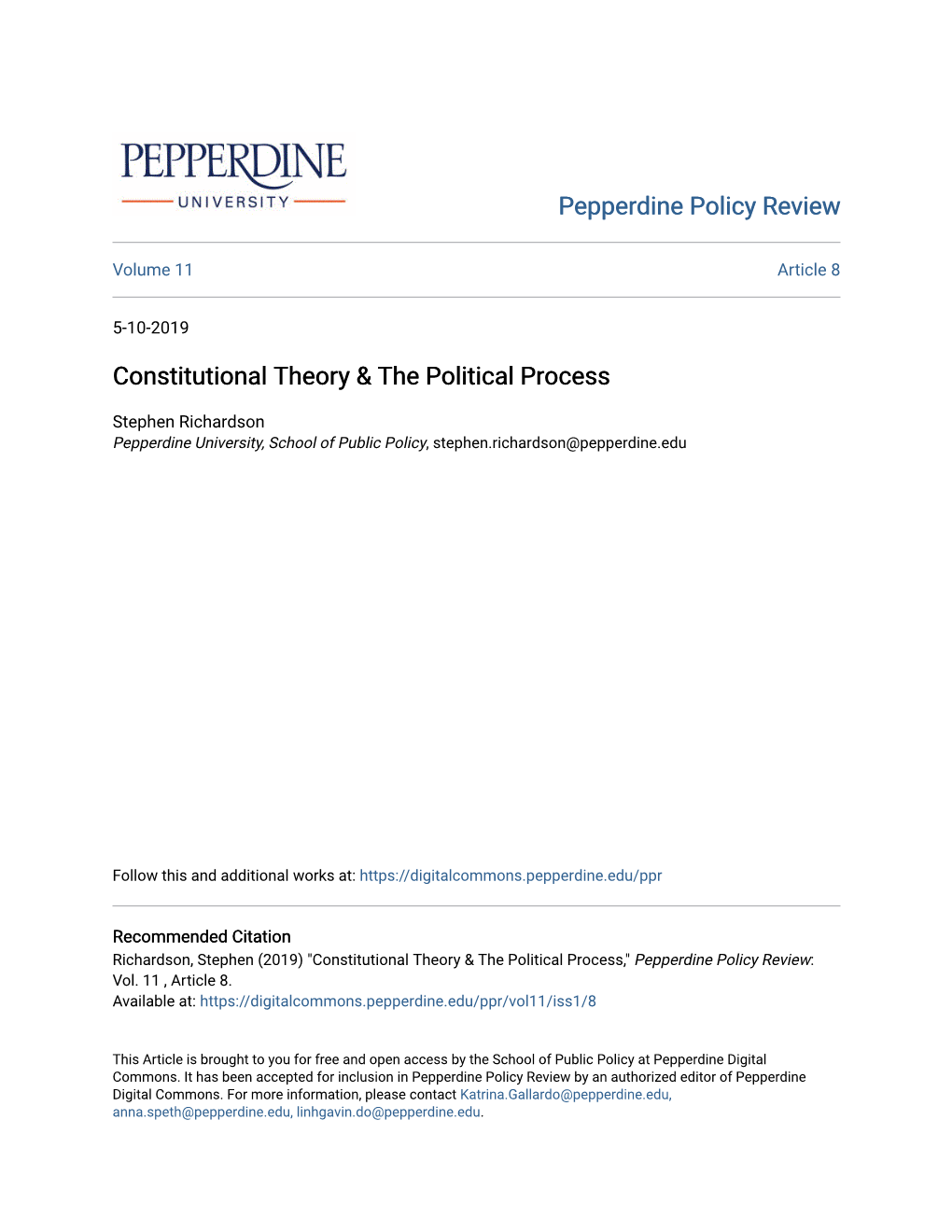 Constitutional Theory & the Political Process