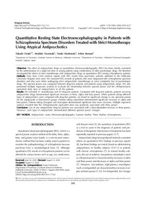 Quantitative Resting State Electroencephalography in Patients with Schizophrenia Spectrum Disorders Treated with Strict Monotherapy Using Atypical Antipsychotics