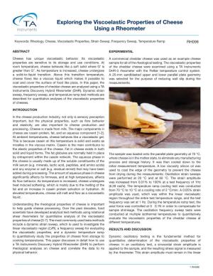 Exploring the Viscoelastic Properties of Cheese Using a Rheometer