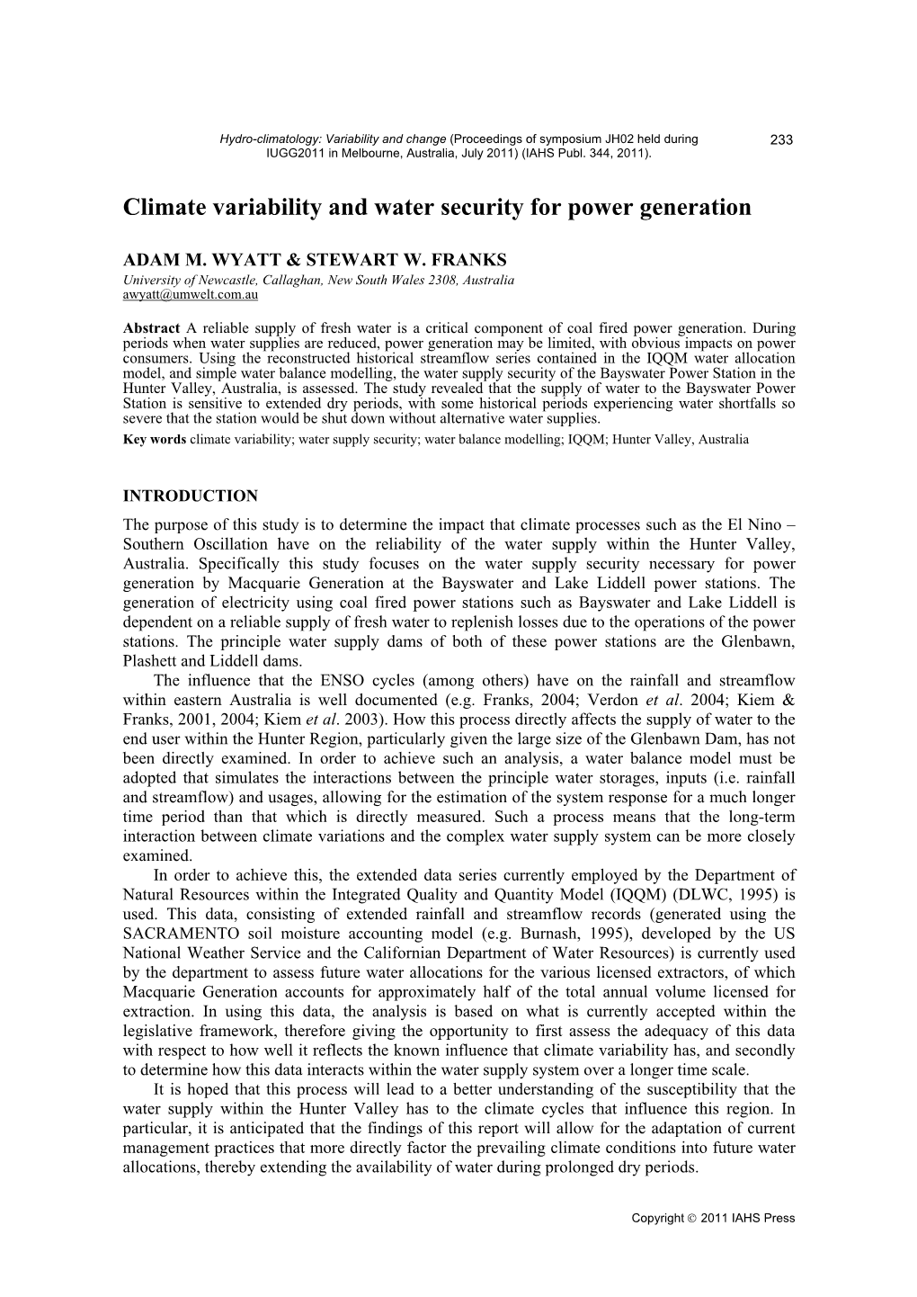 Climate Variability and Water Security for Power Generation