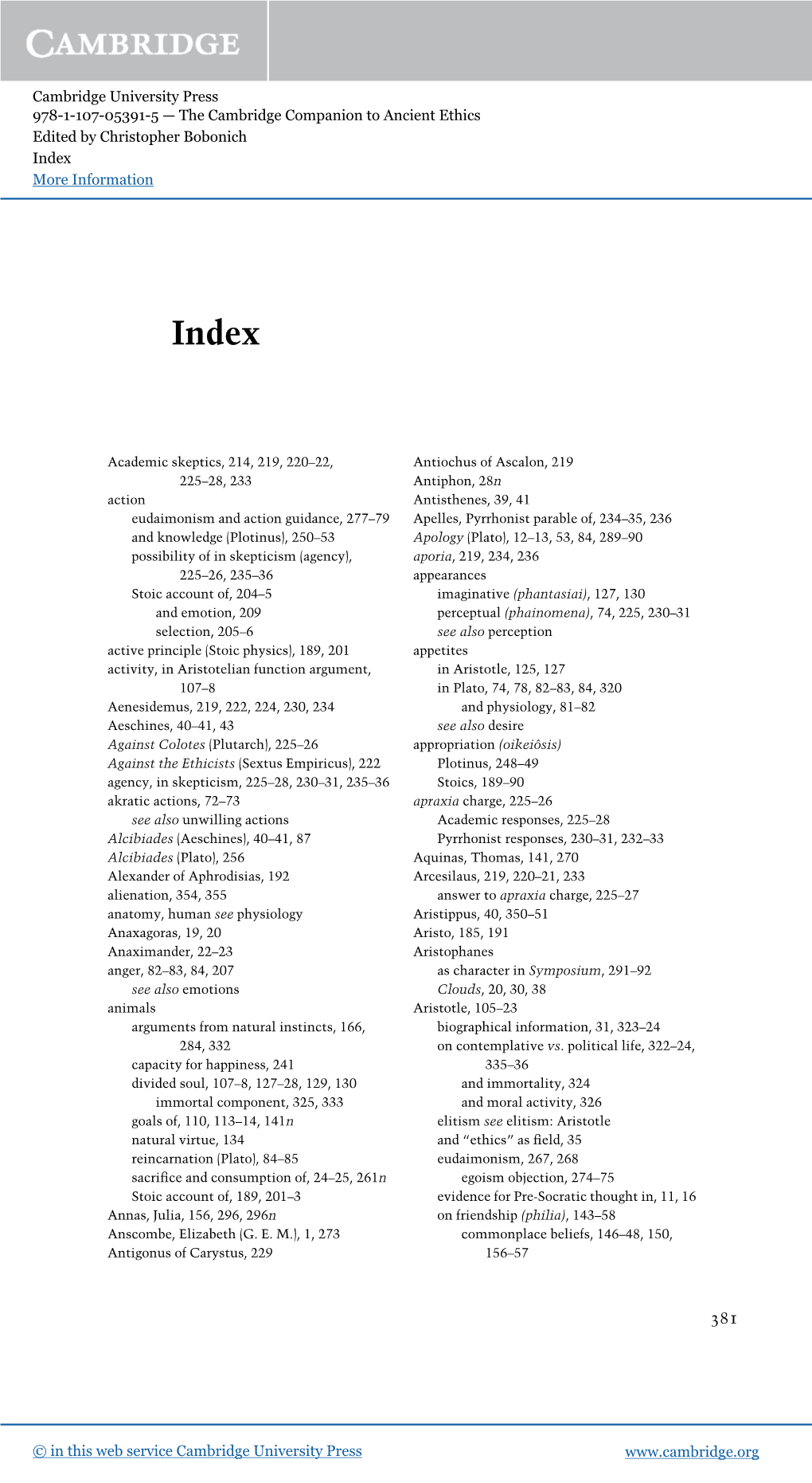 The Cambridge Companion to Ancient Ethics Edited by Christopher Bobonich Index More Information