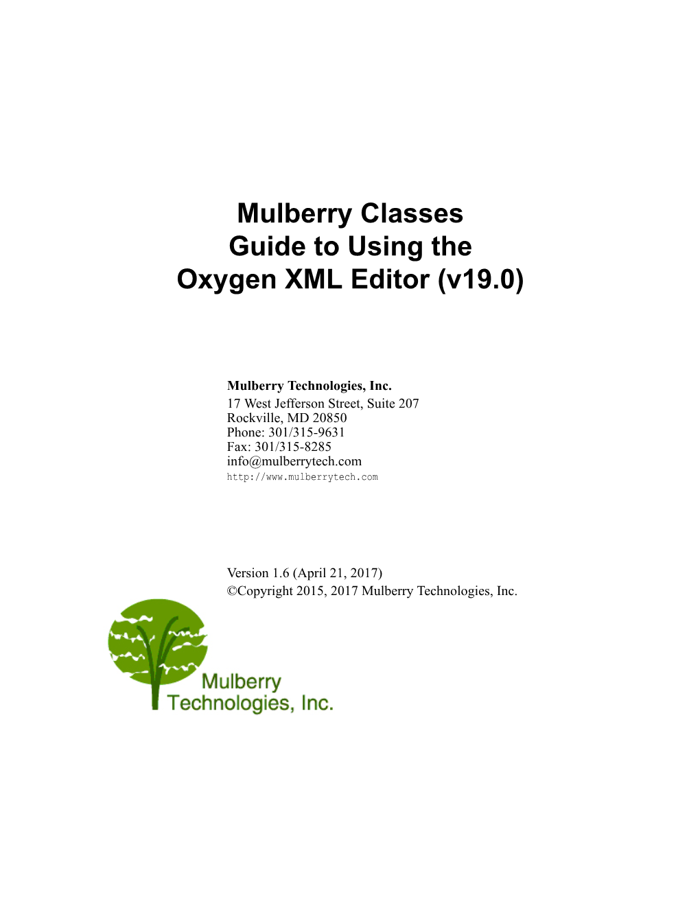 Mulberry Classes Guide to Using the Oxygen XML Editor (V19.0)