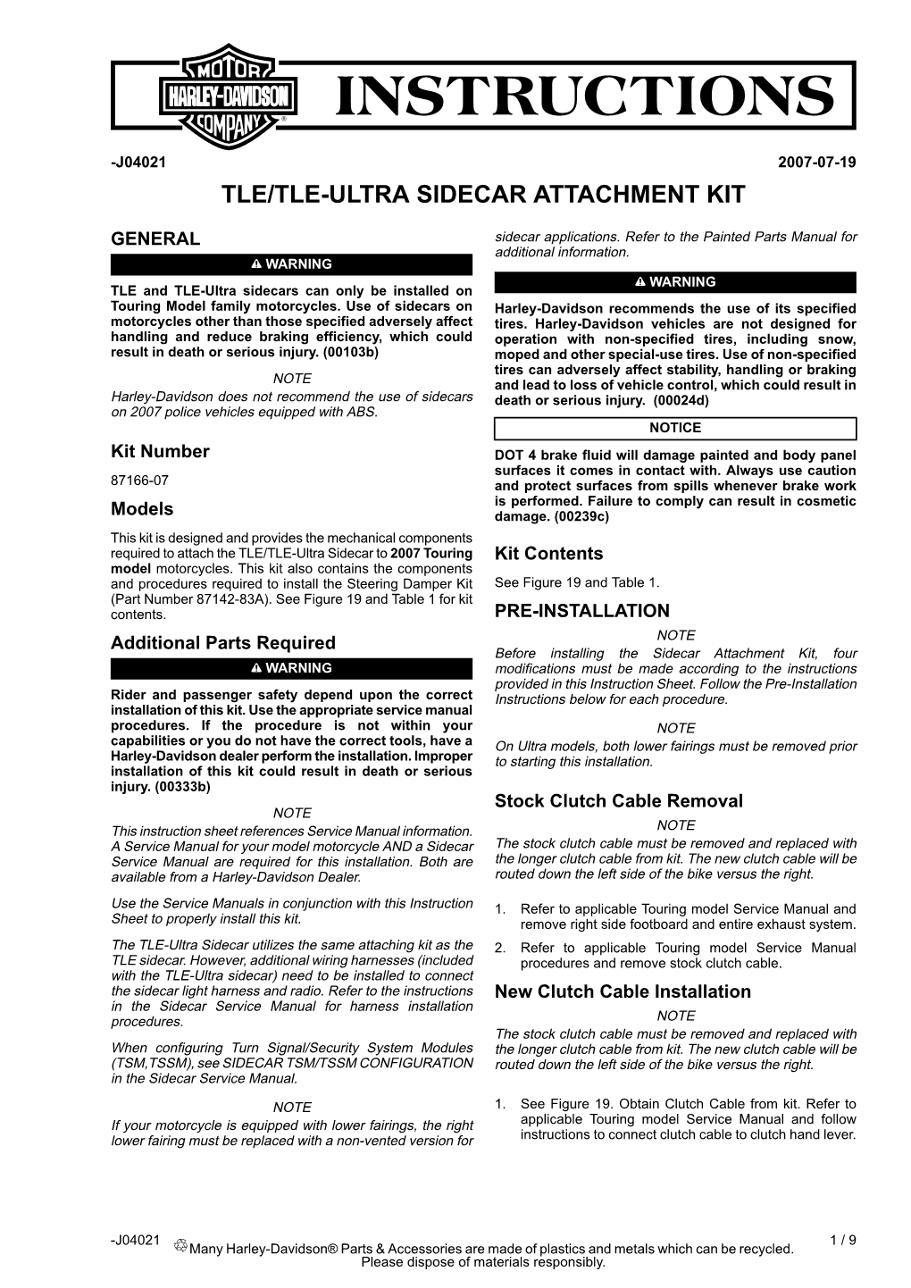 Tle/Tle-Ultra Sidecar Attachment Kit