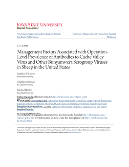 Management Factors Associated with Operation-Level Prevalence of Antibodies to Cache Valley Virus and Other Bunyamwera Serogroup Viruses in Sheep in the United States