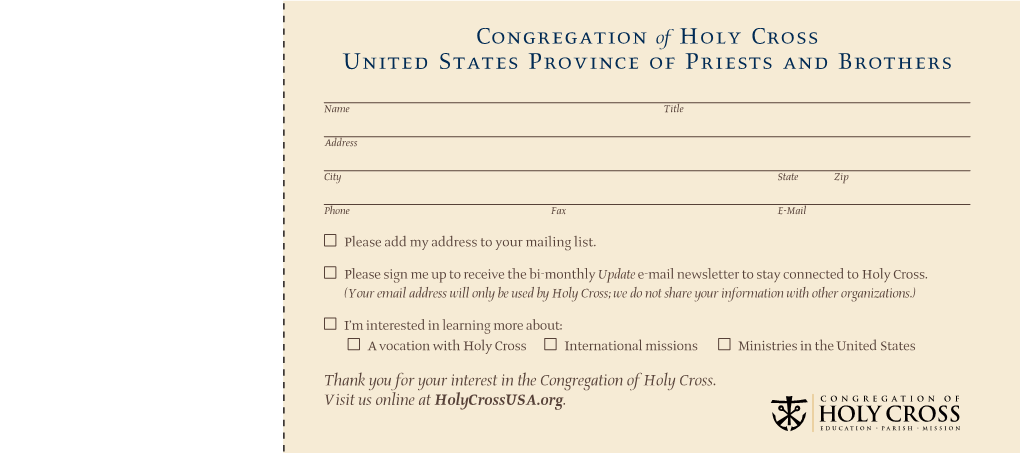 Congregation of Holy Cross United States Province of Priests and Brothers