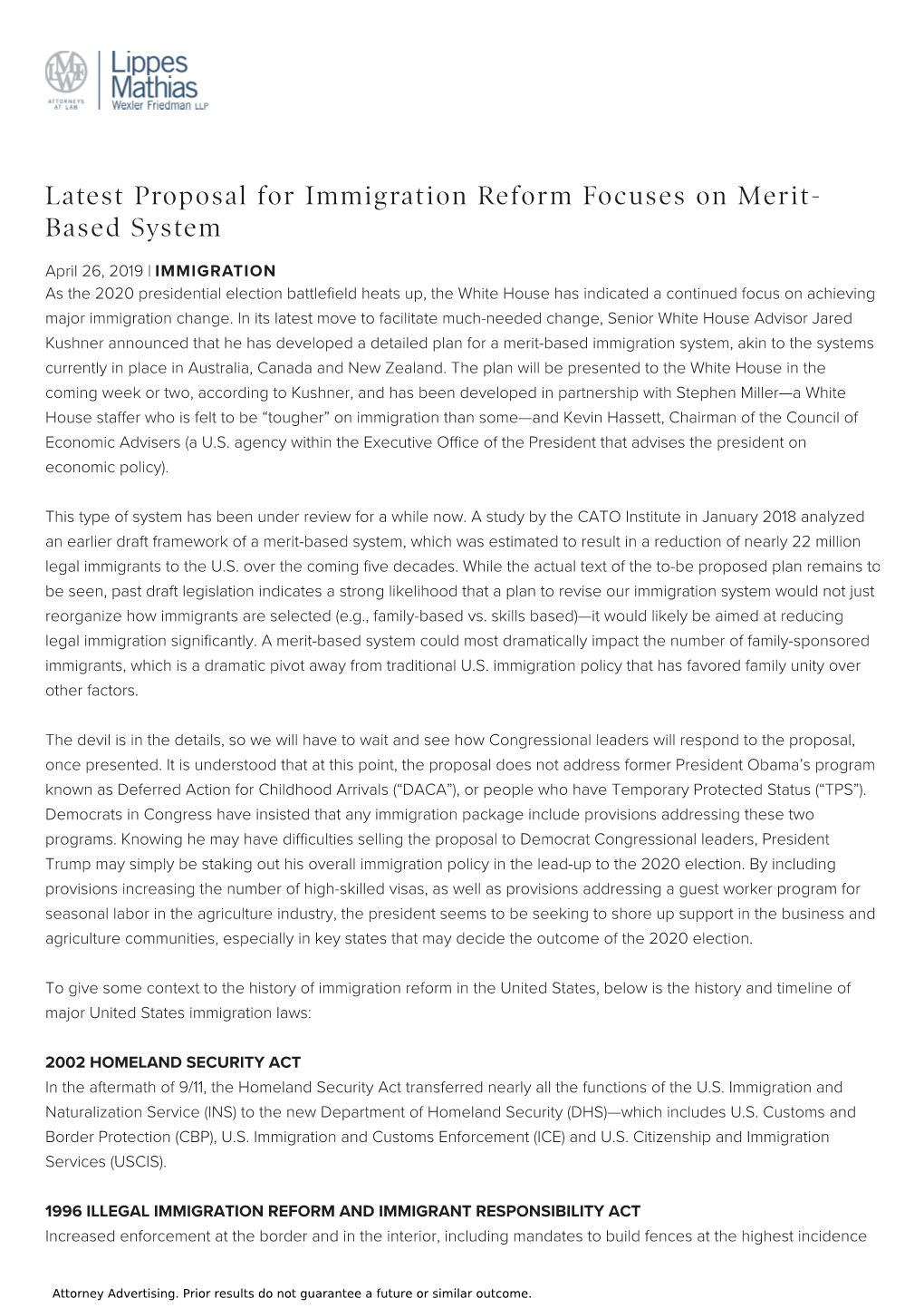 Latest Proposal for Immigration Reform Focuses on Merit- Based System
