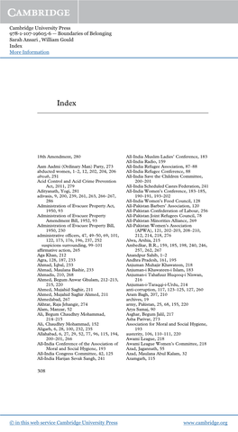 Cambridge University Press 978-1-107-19605-6 — Boundaries of Belonging Sarah Ansari , William Gould Index More Information
