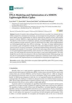 FPGA Modeling and Optimization of a SIMON Lightweight Block Cipher