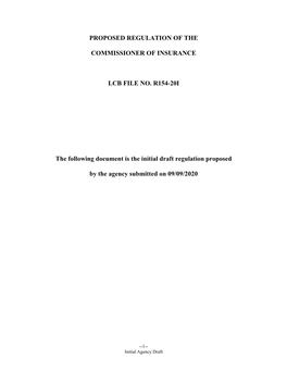 Proposed Regulation of the Commissioner of Insurance