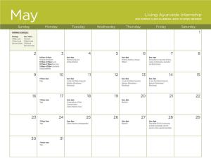 Living Ayurveda Internship Sample Class Calendar