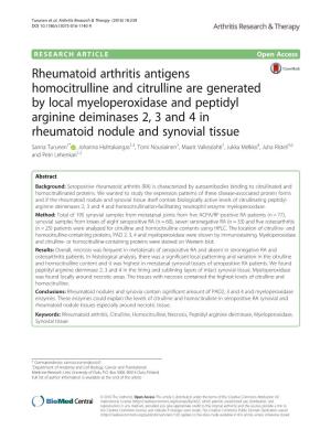 Rheumatoid Arthritis Antigens Homocitrulline and Citrulline Are
