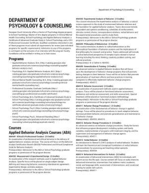 Department of Psychology & Counseling