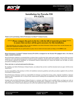 Installation for Porsche 930 PN-12676