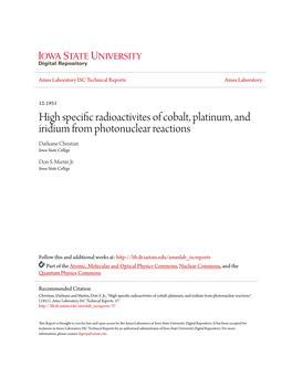 High Specific Radioactivites of Cobalt, Platinum, and Iridium From