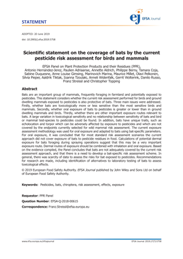 Scientific Statement on the Coverage of Bats by the Current Pesticide Risk