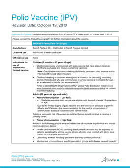 Polio Vaccine (IPV) Revision Date: October 19, 2018