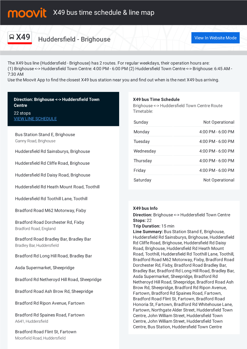 X49 Bus Time Schedule & Line Route