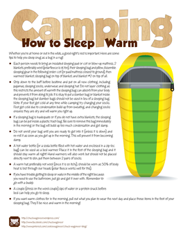 How to Sleep Warm Whether You're at Home Or out in the Wilds, a Good Night's Rest Is Important