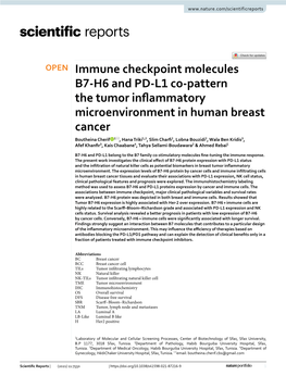 Immune Checkpoint Molecules B7-H6 and PD-L1 Co-Pattern the Tumor Inflammatory Microenvironment in Human Breast Cancer