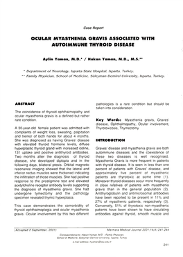 Ocular Myasthenia Gravis Associated with Autoimmune Thyroid Disease