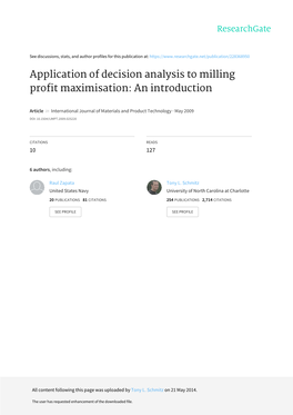 Application of Decision Analysis to Milling Profit Maximisation: an Introduction