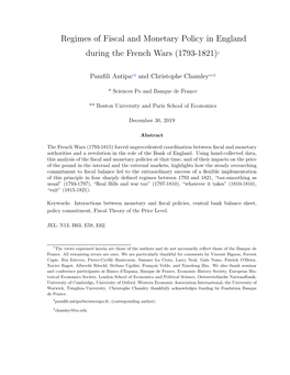 Regimes of Fiscal and Monetary Policy in England During the French