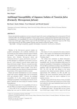Antifungal Susceptibility of Japanese Isolates of Nannizia Fulva (Formerly Microsporum Fulvum)