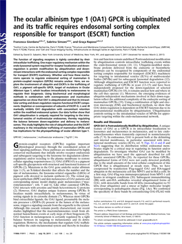 The Ocular Albinism Type 1 (OA1) GPCR Is Ubiquitinated and Its Trafﬁc Requires Endosomal Sorting Complex Responsible for Transport (ESCRT) Function