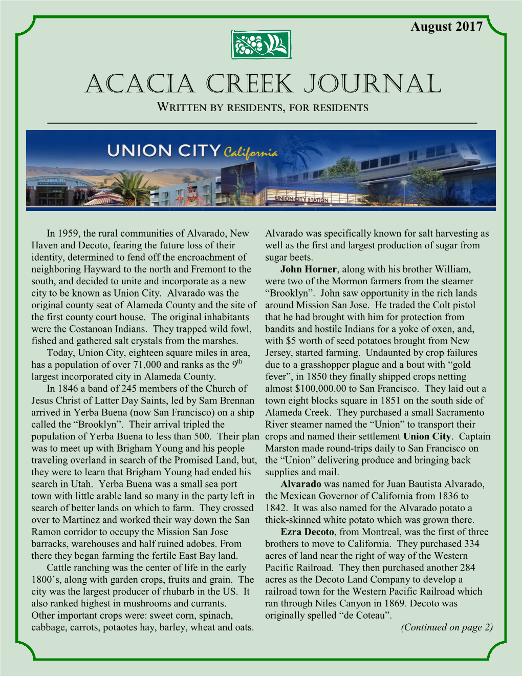 Acacia Creek Journal Written by Residents, for Residents