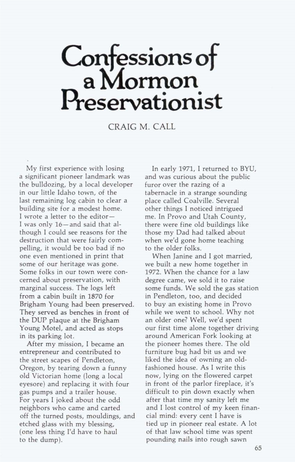 Confessions of Amormon Reservationist CRAIG M