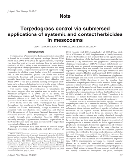Note Torpedograss Control Via Submersed Applications of Systemic