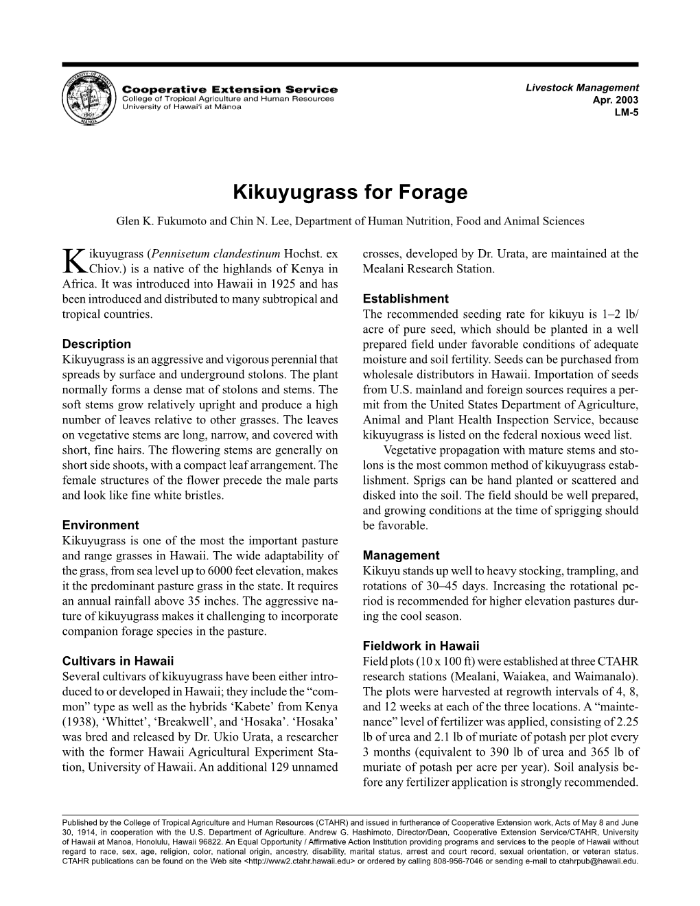 Kikuyugrass for Forage