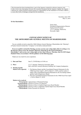 Convocation Notice of the 100Th Ordinary General Meeting of Shareholders